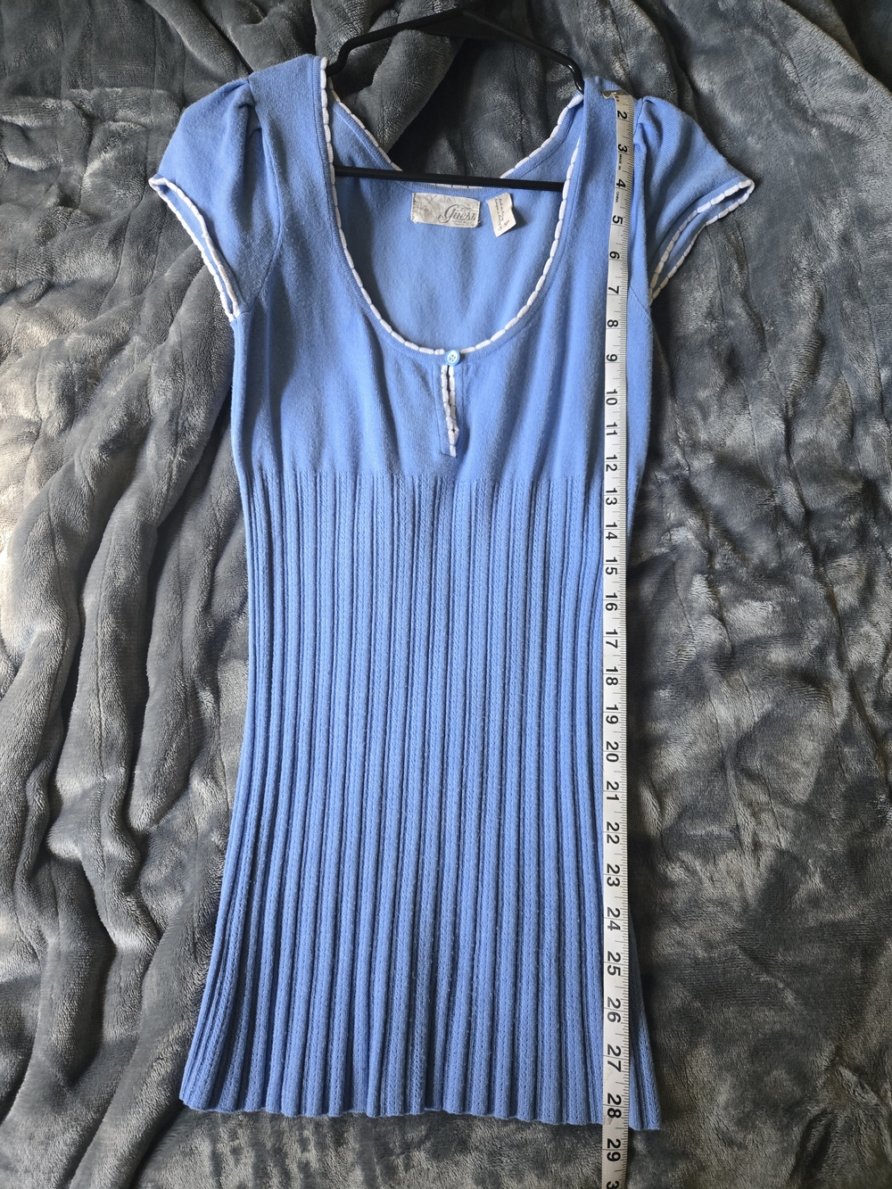 Guess Vintage Blue Short Sleeve Ribbed Knit Tee - Picture 5 of 6